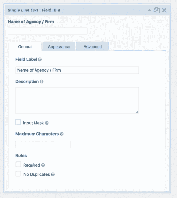 Name of Agency field