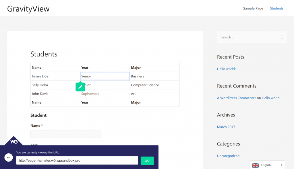 The Weglot visual editor editing a GravityView multi language directory