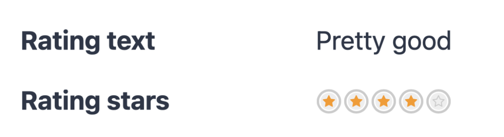 Screenshot showing:
"Rating text: Pretty Good
Rating stars: ⭐️⭐️⭐️⭐️"