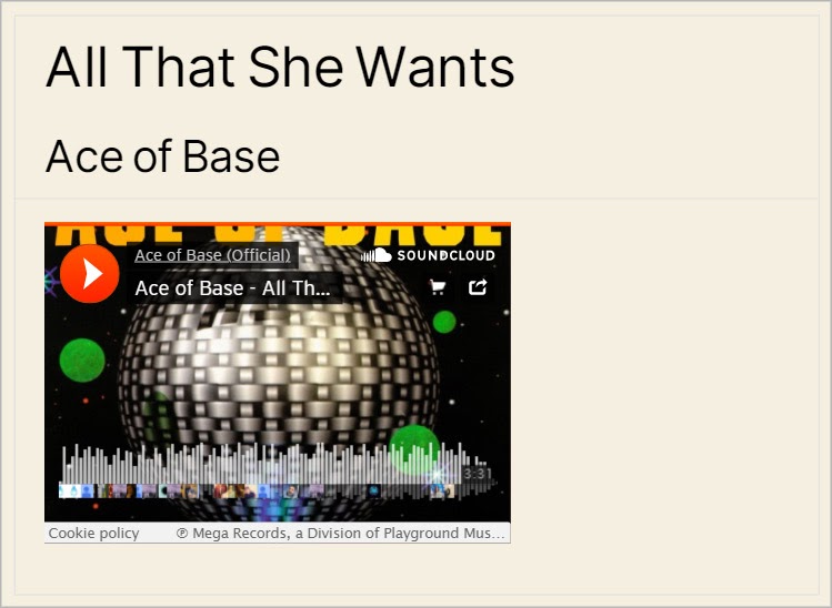A Soundcloud audio player embedded on the front end using GravityView
