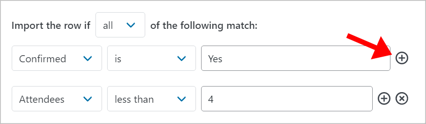 Import row if Confirmed is Yes AND Attendees is less than 4