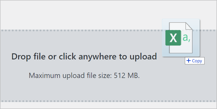 Dragging and dropping a CSV file onto the Import Entries screen