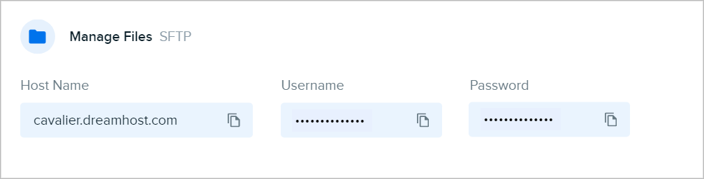 SFTP details including the Host Name, Username and Password