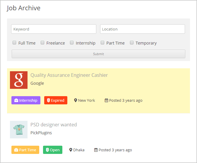 The Job Board Manager job archive page