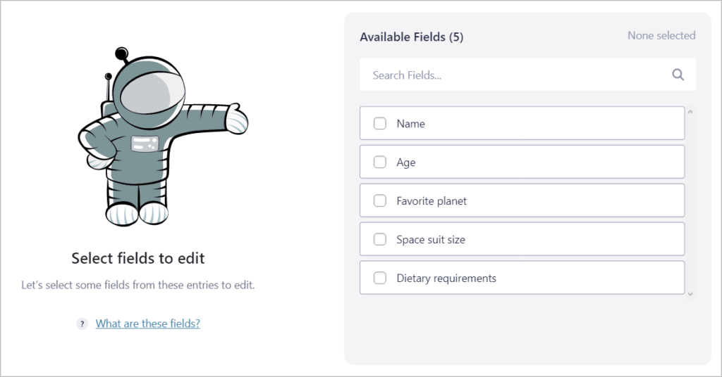 Selecting fields to edit in GravityActions
