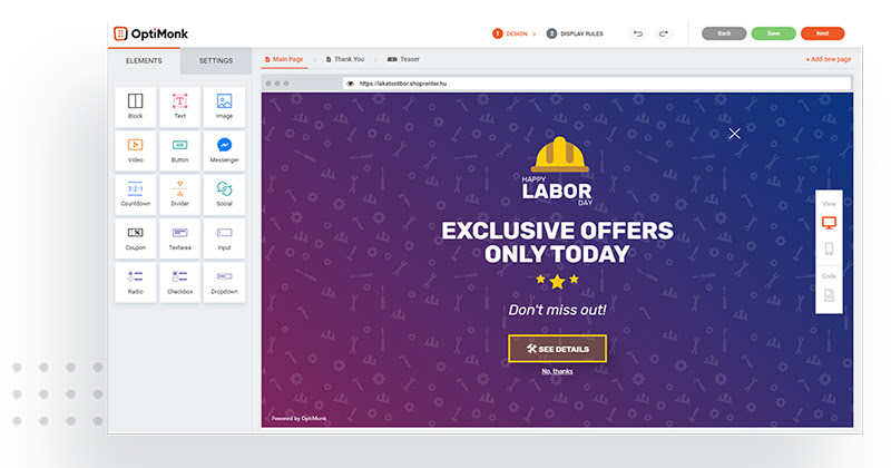 OptiMonk, an email list building platform
