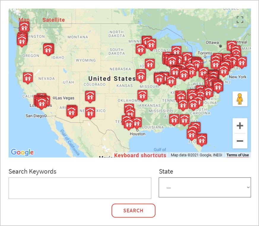 A Google Map with location pins