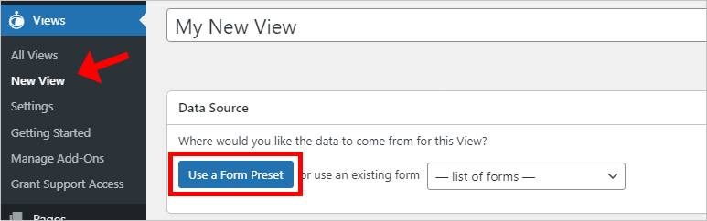 Creating a new View in GravityView