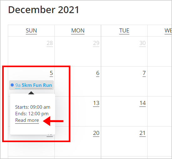 The 'Read more' link on the event info box