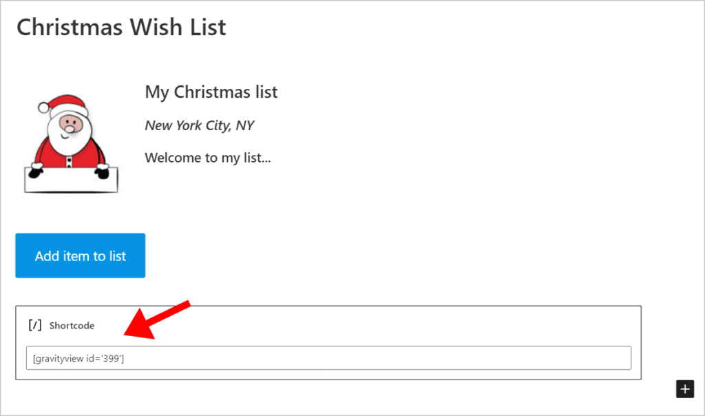 The GravityView shortcode inside a WordPress shortcode module