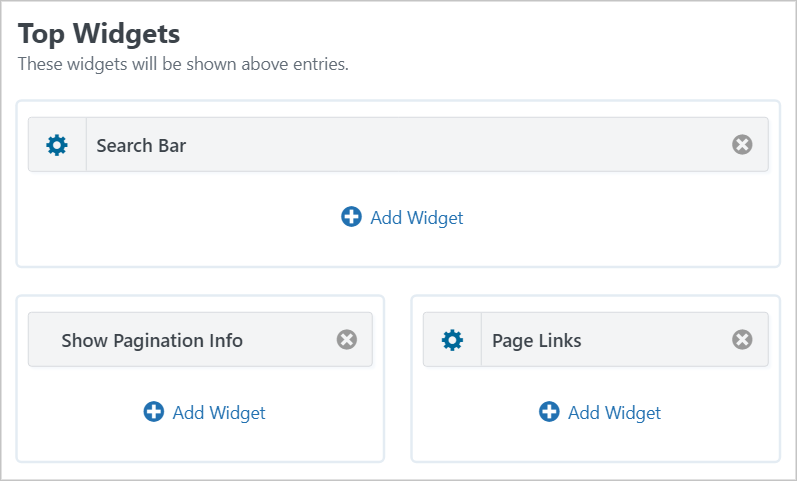 The GravityView top widgets area