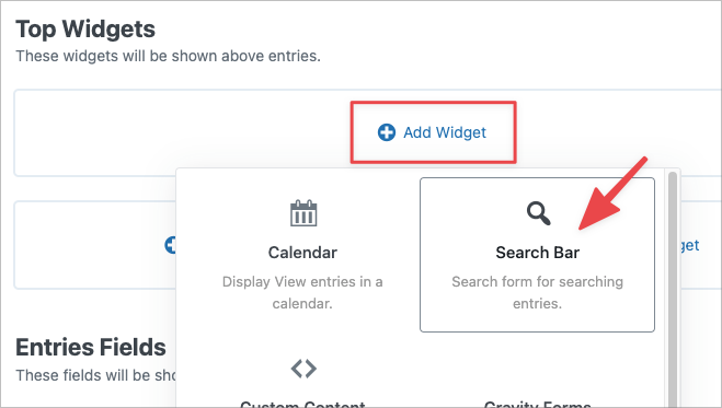 The GravityView Search Bar widget