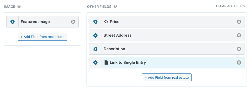 The 'Image' and 'Other Fields' sections of the View editor