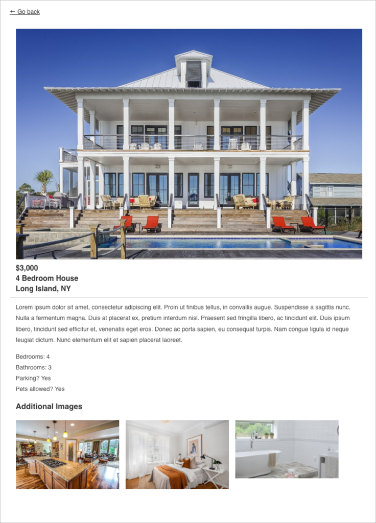 Gravity Forms real estate listing on the front end