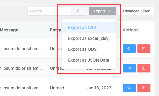 Fluent Forms export options