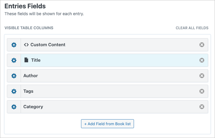 The Entries Fields section containing fields