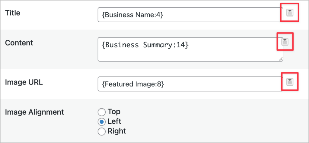 Input boxes for Title, Content and Image