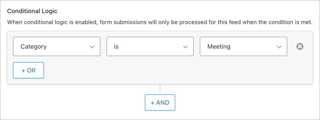 Gravity Forms Calendar conditional logic settings