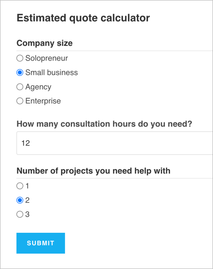 Gravity Forms quote calculator form on the front end
