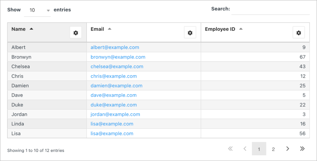 A wpDataTables table on the backend