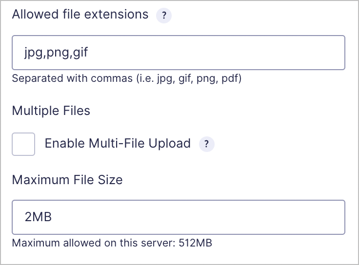 Gravity Forms File Upload field settings