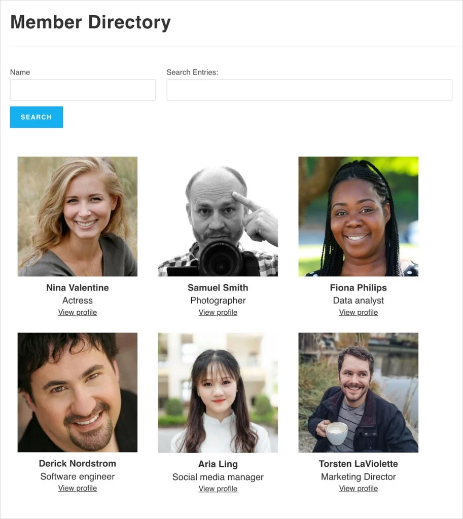 A member directory build using Gravity Forms and GravityKit