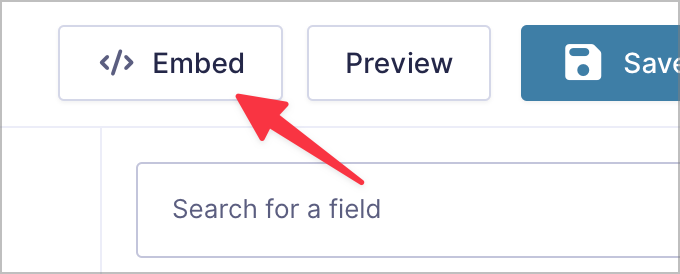 The "Embed" button at the top right of the form editor in Gravity Forms