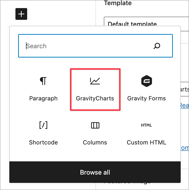 The GravityCharts block in the WordPress editor