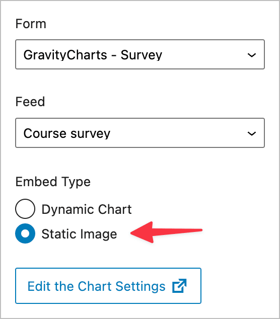 The GravityCharts block settings