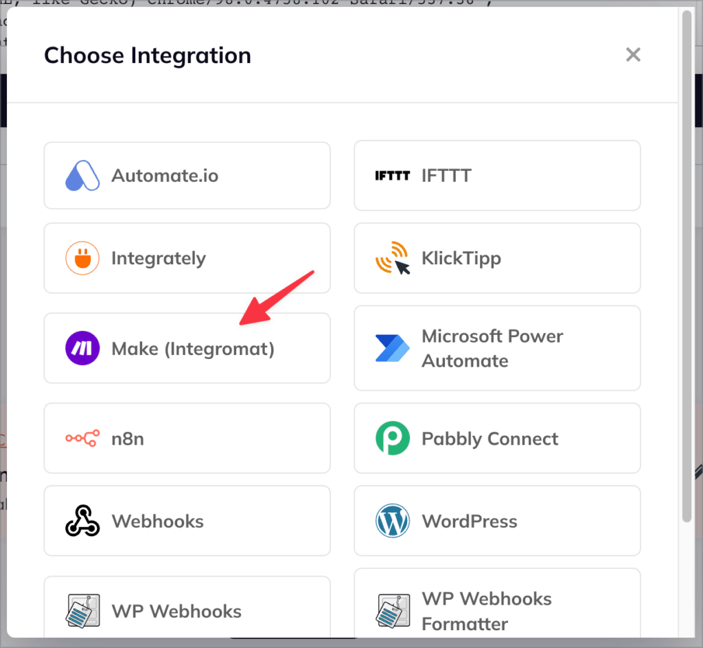The Make (Integromat) integration in WP Webhooks