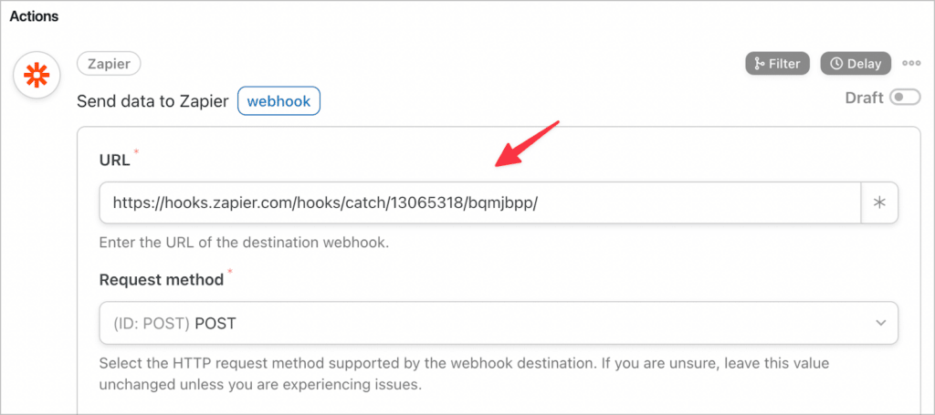 The Zapier webhook URL