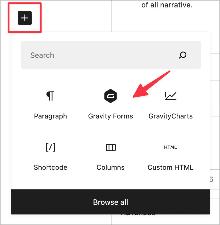 The Gravity Forms WordPress block