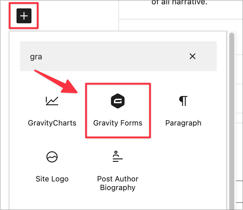 The Gravity Forms block in the WordPress block editor
