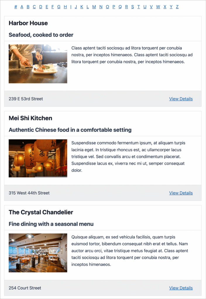 A business directory built using GravityView