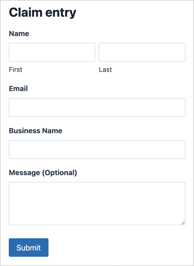 The claim entry form