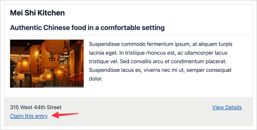 The 'Claim this entry' link on a directory listing