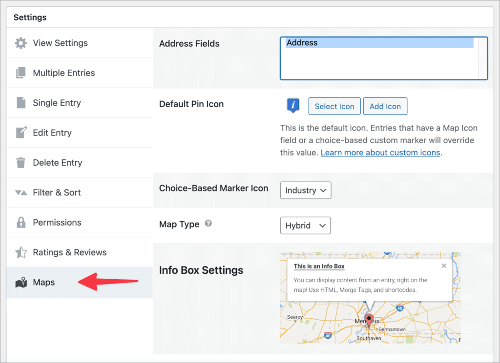 The GravityView Maps settings