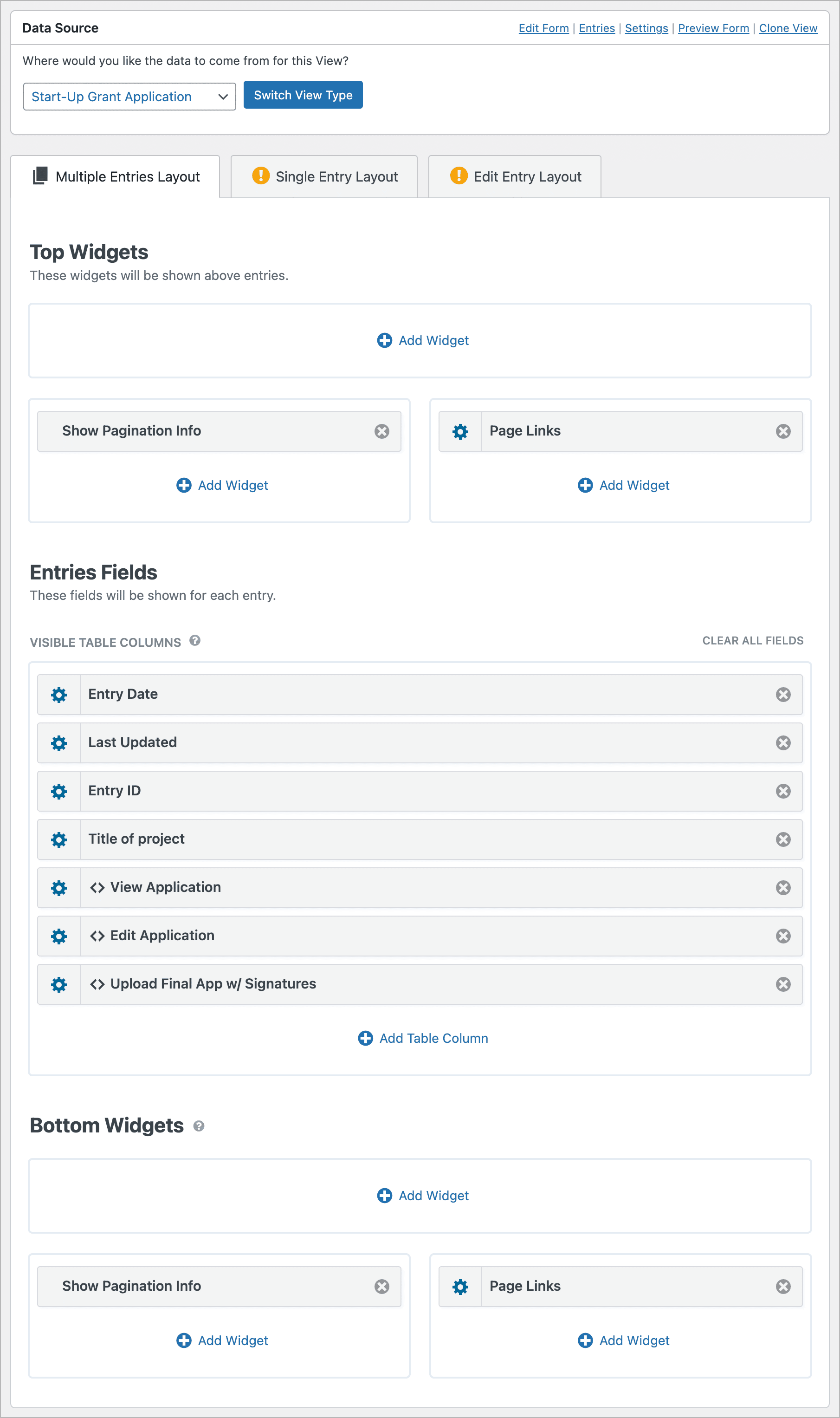 The backend View editor for the application dashboard