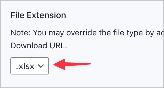 The '.xlsx' file extension option