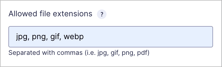 The 'Allowed file extensions' input box for the Gravity Forms File Upload field