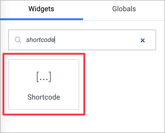 The Elementor "Shortcode" widget inside the Elementor visual page builder