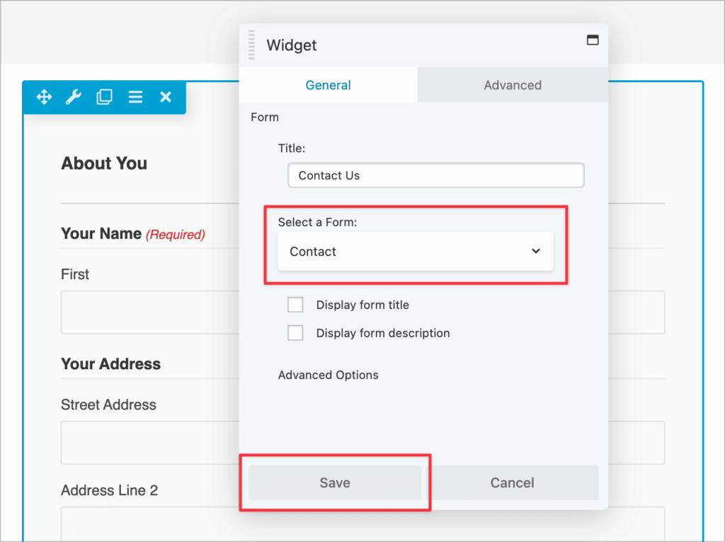 The Form widget settings in beaver Builder