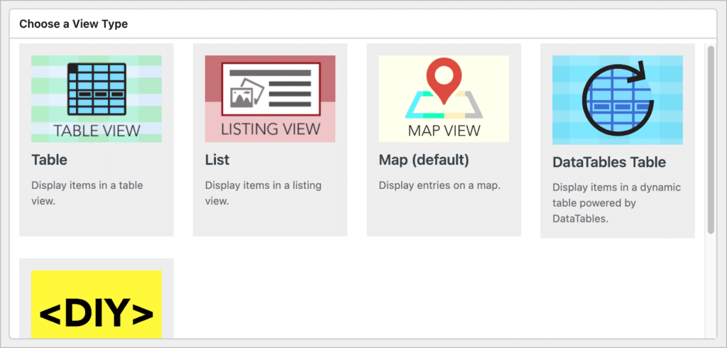 Different View types in GravityView, allowing you to display Gravity Forms data using different layouts