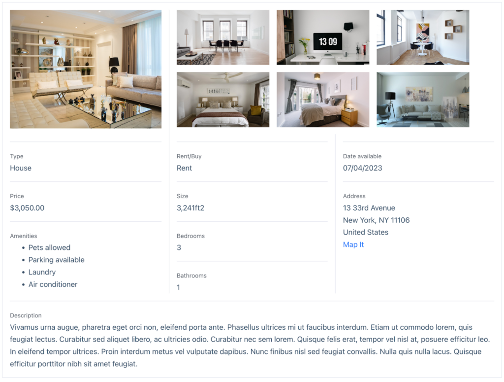 A real estate listing with an image gallery