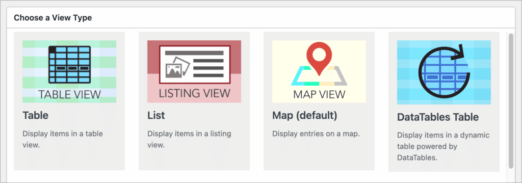 GravityView View Types - Table, List, Map, and DataTables