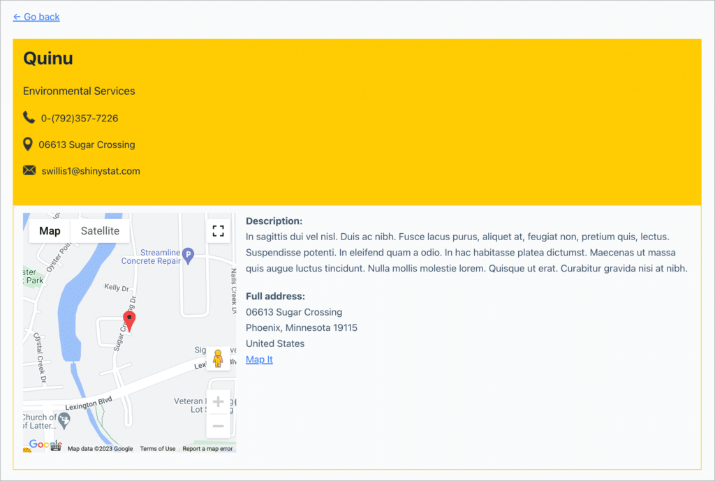 A single business listing