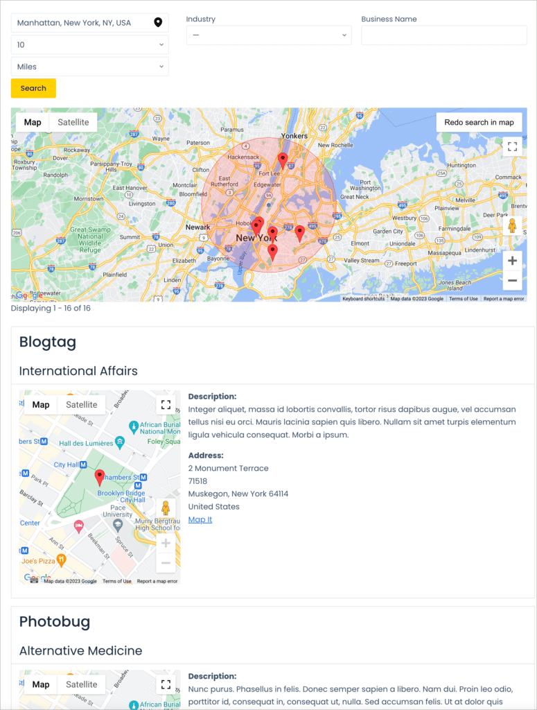 A Gravity Forms geolocation directory build using the GravityView Maps extension