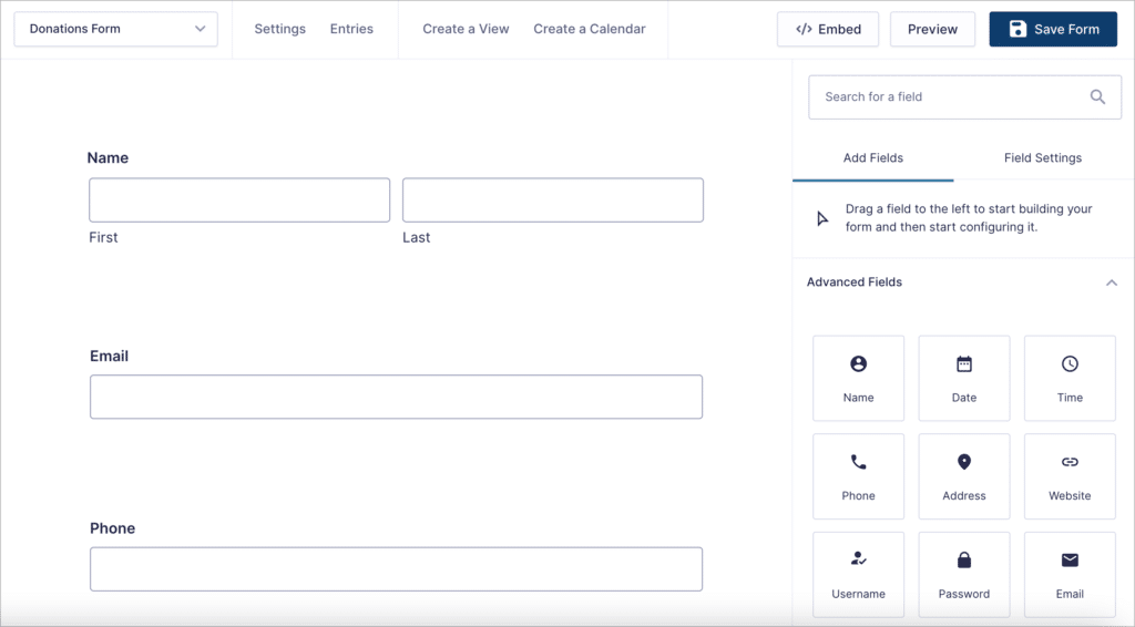 The Gravity Forms visual editor