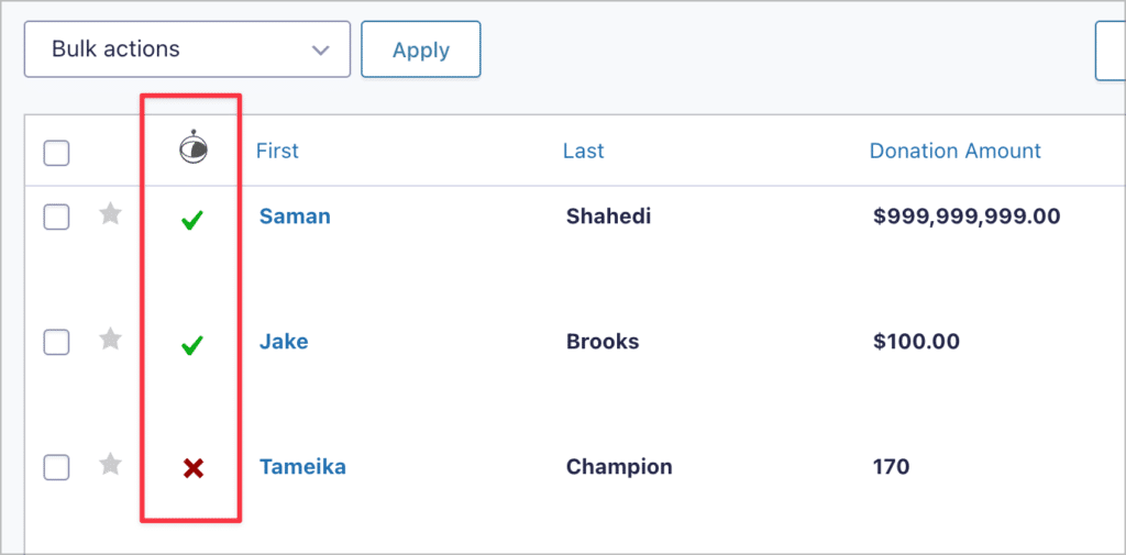 The Gravity Forms Entries page with a column to approve or disapprove entries