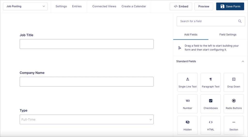 The Gravity Forms visual editor